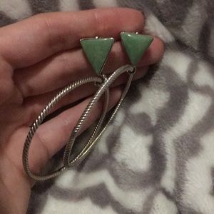 Turquoise and sterling silver hoops